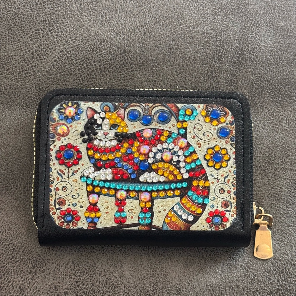 Handmade Diamond Art Colorful Cat Design Wallet